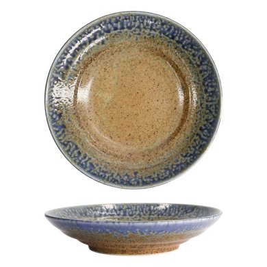 Deep Plate Mino Yaki Blue, Brown, Stoneware, &Oslash; 28.5 cm, 1.3 L