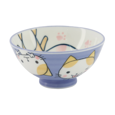TDS, Rice Bowl, Kawaii Cat Neko, Blue, Ø 10.5 x 5 cm 200 ml - Item No. 16295
