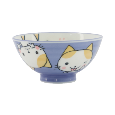 TDS, Rice Bowl, Kawaii Cat Neko, Blue, Ø 10.5 x 5 cm 200 ml - Item No. 16295