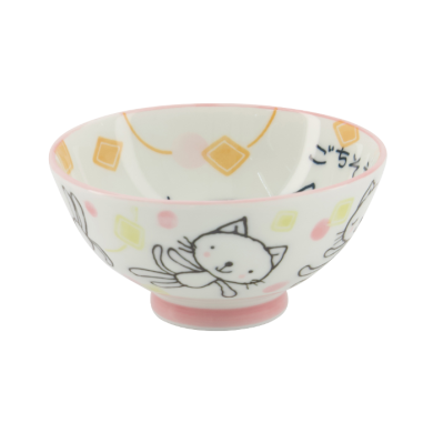 TDS, Reis-Schale, Kawaii Gochisosama Katze Neko, Rosa, Ø 10,5 x 5 cm 200 ml - Art Nr. 16296