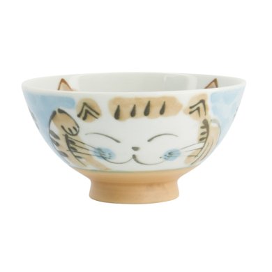 TDS, Rice Bowl, Fuku Cat Neko, Kawaii, Blue Ø 11.5x6.2 cm, 300ml - Item No: 16298