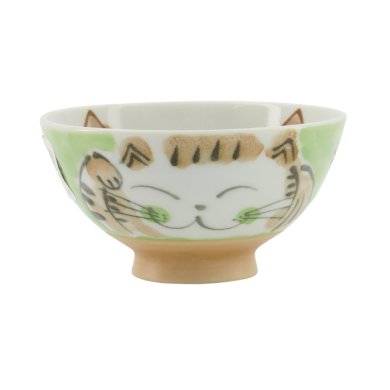 TDS, Rice Bowl, Fuku Cat Neko, Kawaii, Green Ø 11.5x6.2 cm, 300ml - Item No: 16300