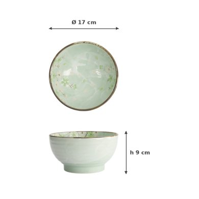 Rice Bowl Green Cosmos, Stoneware, 950 ml, Item No. 16503