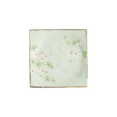 Square Plate Green Cosmos, Stoneware, 17.5 × 17.5 × 2.2 cm, Item No. 16511