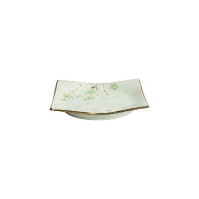 Square Plate Green Cosmos, Stoneware, 17.5 × 17.5 × 2.2 cm, Item No. 16511