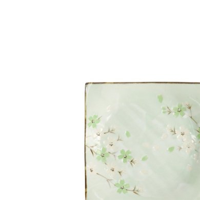 Square Plate Green Cosmos, Stoneware, 17.5 × 17.5 × 2.2 cm, Item No. 16511