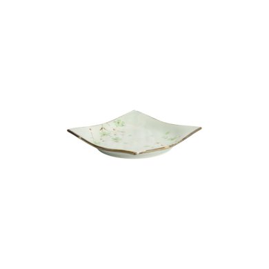 Square Plate Green Cosmos, Stoneware, 17.5 × 17.5 × 2.2 cm, Item No. 16511