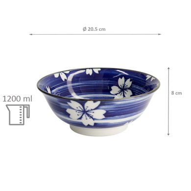 TDS, Ramen-Schale, Mixed Bowls, Ø 20,5 x 8 cm 1200 ml, Hakeme Sakura, Art Nr. 16541