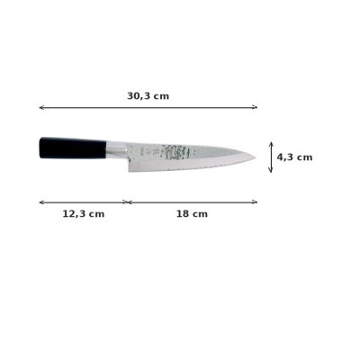 Gyuto Knife (carving knife) Sekiryu, Stainless steel, Hammered finish, blade 18 cm, handle in ABS plastic, Item No. 16604