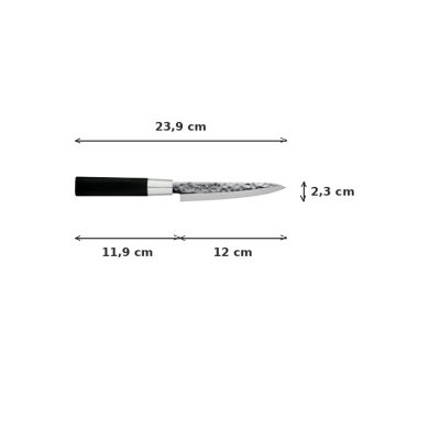 Petty Knife (small all-purpose knife) Sekiryu, Stainless steel, Hammered finish, blade 12 cm, handle in ABS plastic, Item No. 16605