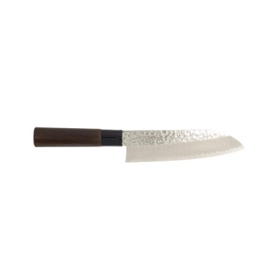 Santoku-Messer (Allzweckmesser) Sekiryu, Rostfreier Edelstahl, Geh&auml;mmert, Klinge 16,5 cm, Griff aus Holz