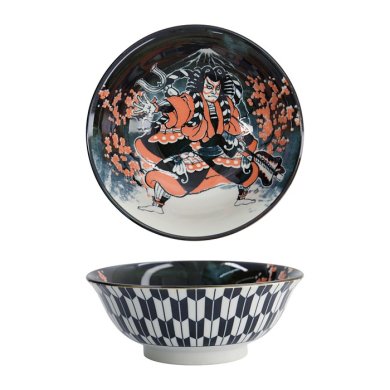 Ramen Bowl Asakusa Kabuki White, Red, Black, Porcelain, &Oslash; 20.5 cm, 1.25 L