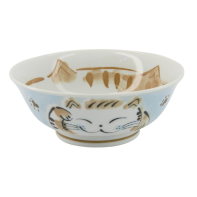 Rice Bowl Fuku Cat Neko Kawaii Blue, Porcelain, 1 l, Item No. 16903