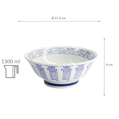 TDS, Ramen Schale, Mixed Bowls Kotobuki Blue, Ø 21,5 x 9 cm, Art.-Nr. 17745