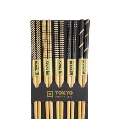 TDS, Chopstick Set, Black Stripe DJ, Kitchenware, 5 pair, 22 cm, Item No. 17938