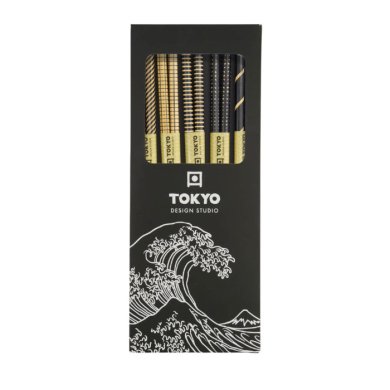 TDS, Chopstick Set, Black Stripe DJ, Kitchenware, 5 pair, 22 cm, Item No. 17938