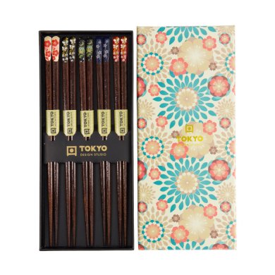 TDS, Chopstick Set, Nippon Floral, 5 pair, 22,5 cm, Item No. 17945