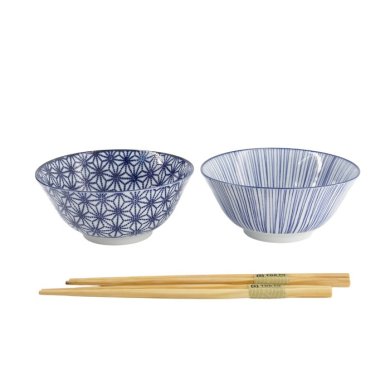 Tayo Bowl Gift Set with Chopsticks Nippon Blue, Porcelain, 500 ml, Item No. 17951