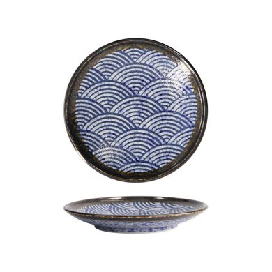 Teller Aisai Seigaiha Blau, Steinzeug, &Oslash; 19,5 cm