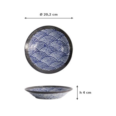 Bowl Aisai Seigaiha Blue, Stoneware, Ø 20.2 cm, Item No. 18578