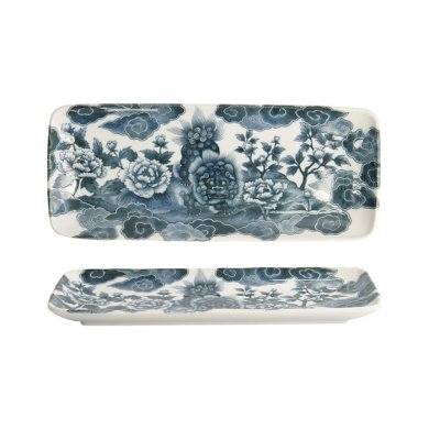 Serving Platter Japonism Lion Grey, White, Porcelain, 28.5 &times; 14 &times; 2.5 cm