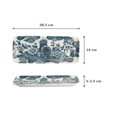 Serving Platter Japonism Lion Grey, White, Porcelain, 28.5 × 14 × 2.5 cm, Item No. 18749