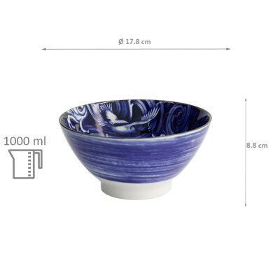 TDS, Japonism Bowl, Crane, Blue, Ø 18 x 9 cm - Item No: 18761