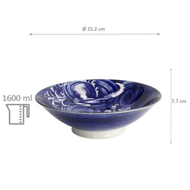 TDS, Japonism Bowl, Crane, Blue, Ø 25.2 x 7.7 cm - Item No: 18764
