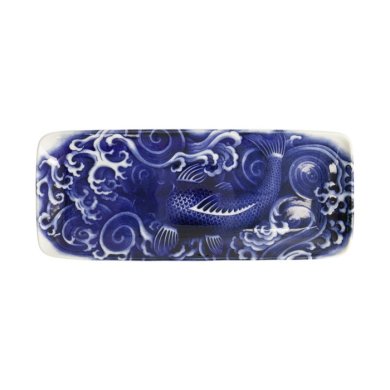 Serving Platter Japonism Carp Blue, White, Porcelain, 28.5 × 14 × 2.5 cm, Item No. 18767