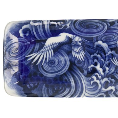 Servierplatte Japonism Crane Blau/Weiß, Porzellan, 28,5 × 14 × 2,5 cm, Art.-Nr. 18768