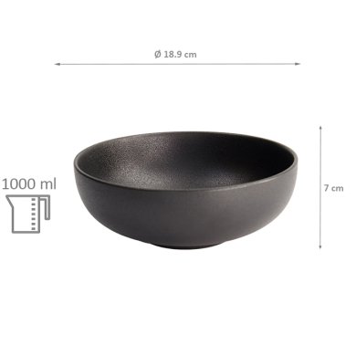 TDS, Round Bowl, Yuzu Black, Ø 18.9x7cm 1000ml, Item No. 20388
