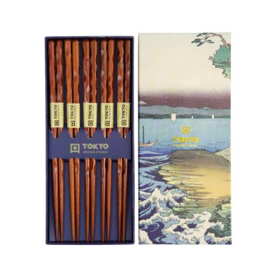 TDS, 5 Paar Essstäbchen, Geschenkbox Twist Braun,  Art.-Nr. 20715