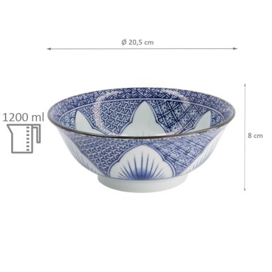 TDS, Ramen Schale, Lily Flower, Blau, Ø 20,5x8cm, 1200ml - Art Nr: 20935