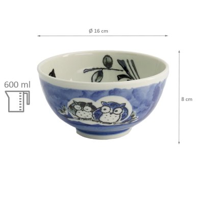 TDS, Reis-Schale, Kawaii Owl, Blau, Ø 16 x 8 cm, 600ml - Art Nr: 20994