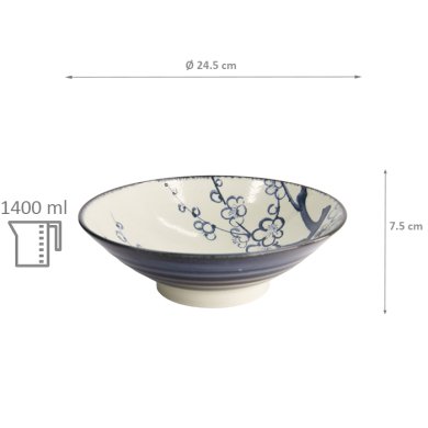 TDS, Ramen Bowl, Plum, Blue/White, Ø 24.5x7.5cm, Item No. 21217