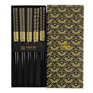 TDS, 5 Paar Essstäbchen, Schwarz Gold , Art.-Nr. 21292