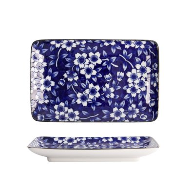 Sushi-Platte Dami Sakura Wei&szlig;/Blau, Porzellan, 20,4 &times; 13 cm