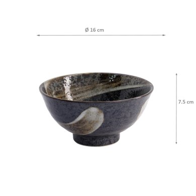TDS,  Bowl Rim, Arahake, Ø 16x7.5cm, Bk/Br, Item No. 21428