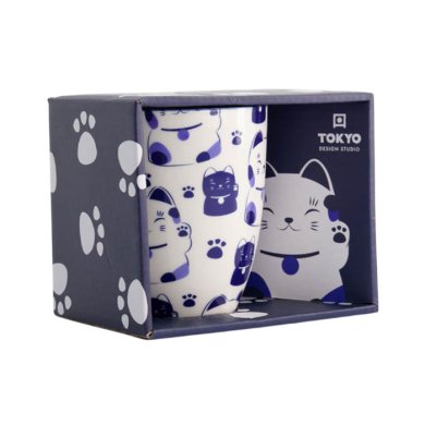 Blau Katze Kawaii Glückliche Katze Tasse in Geschenkbox bei Tokyo Design Studio (Bild 3 von 6)