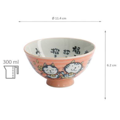 TDS, Rice Bowl, Kawaii Neko Cat, Pink, Ø 11.4 x 6.2cm 300ml - Item No. 2153