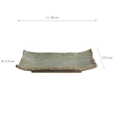 TDS, Large Plate Wabi Uguisu, 26x17.5x3.5cm, Item No. 21563