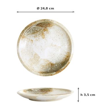 Plate Yukishino White, Brown, Porcelain, Ø 24.8 cm, Item No. 21611