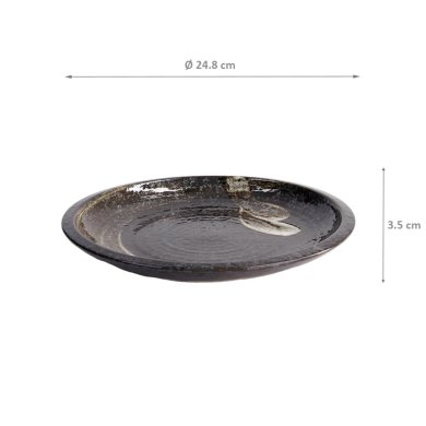 TDS, Large Round Plate, Arahake Black/Brown, Ø 24.8x3.5cm, Item No. 21614
