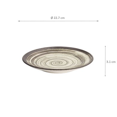 TDS, Asashio Round Plate, Black/White, Ø22.7x3.1cm, Item No. 21627