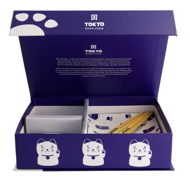 TDS, Kawaii-Blue Maneko Sushi-Teller-Geschenkset, 4-tlg. mit Essstäbchen, Art.-Nr. 21671  