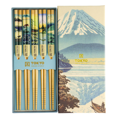 Chopstick Set Fuji, 5 pairs, Bamboo, Item No. 21876