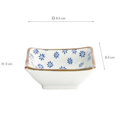 Square Sauce Bowl Japan Flower Mizu, Porcelain, 8.5 cm, Item No. 22008