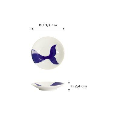 Plate Kawaii Whale Blue, White, Porcelain, Ø 13.7 cm, Item No. 22080