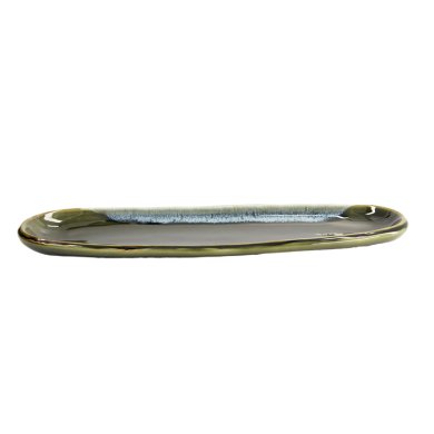 TDS, Oval Plate, Green Oribe, 34.5 x 10.8 x 2.5 cm - Item No. 22173