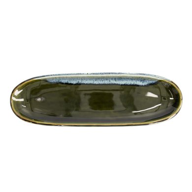 TDS, Oval Plate, Green Oribe, 34.5 x 10.8 x 2.5 cm - Item No. 22173
